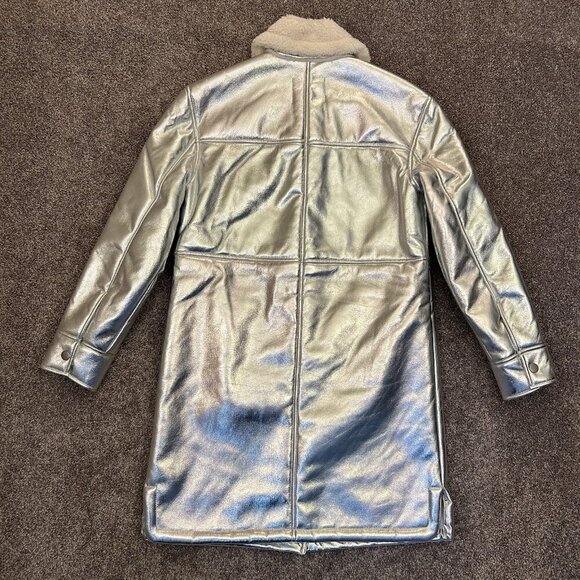 7 For All Mankind Women's Coat Size XS Metallic Silver Jacket Faux Fur NWT - Picture 12 of 16